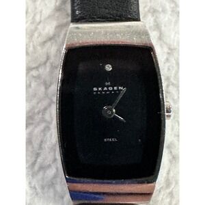 Skagen Denmark Women's Black Stainless Steel Leather Strap Watch 271SSLB